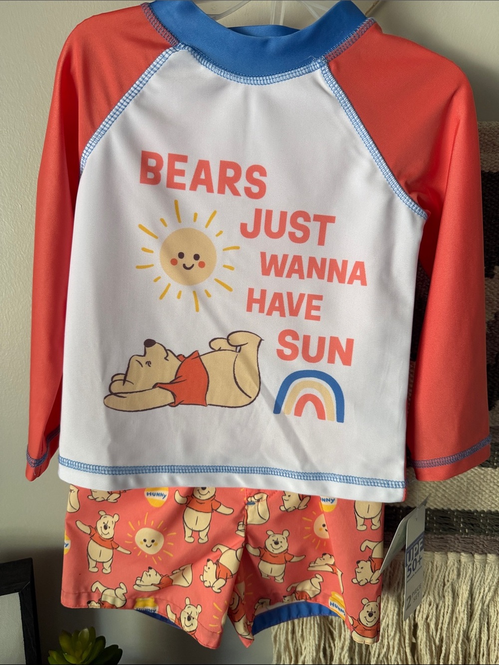 Disney Coral and White Winnie the Pooh Rash Guard Swim Set